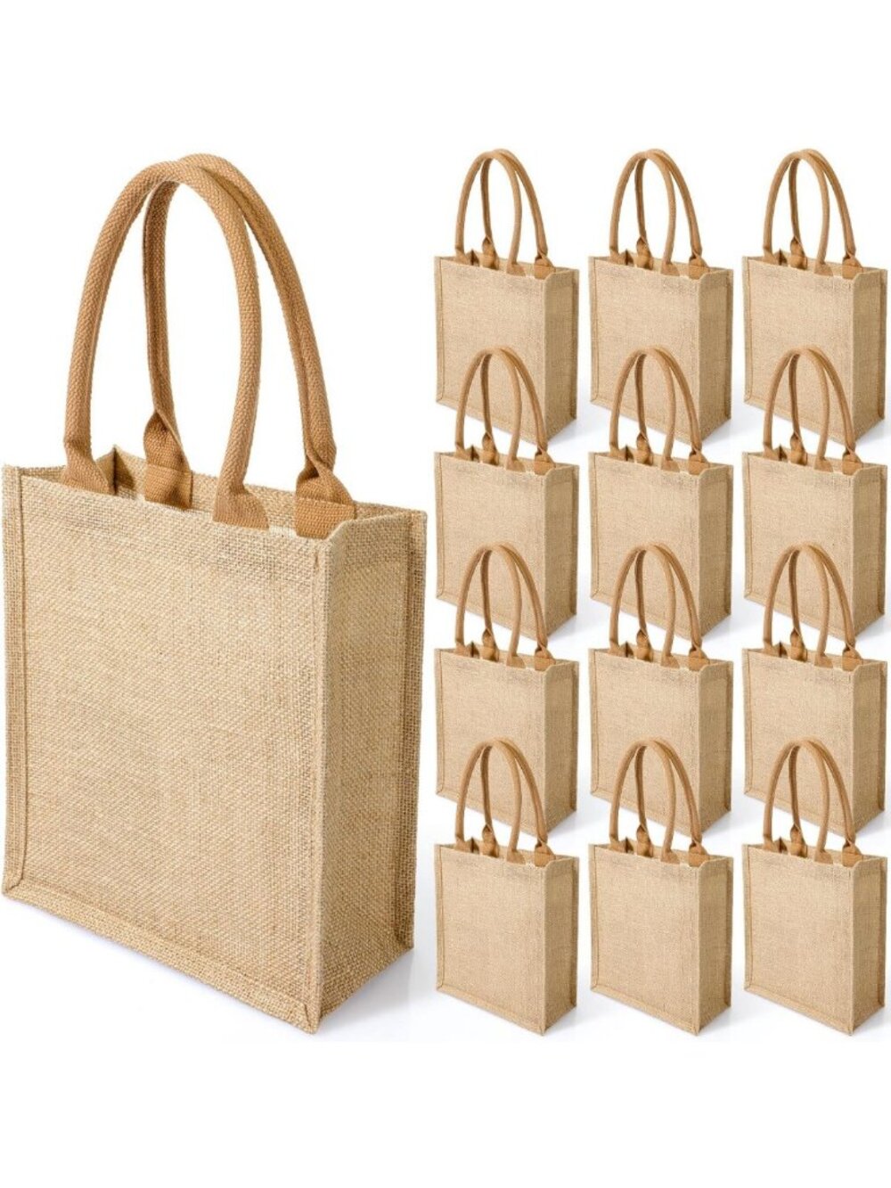 10 Pcs Khaki Burlap Tote Bags with Handles, Eco-Friendly Jute Gift Bags